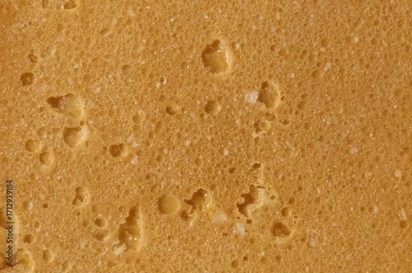 Fototapeta 72-month aged Italian parmigiano-reggiano cheese with amber hue, dry texture, highly grainy and crumbly, featuring a strong flavor, close-up view