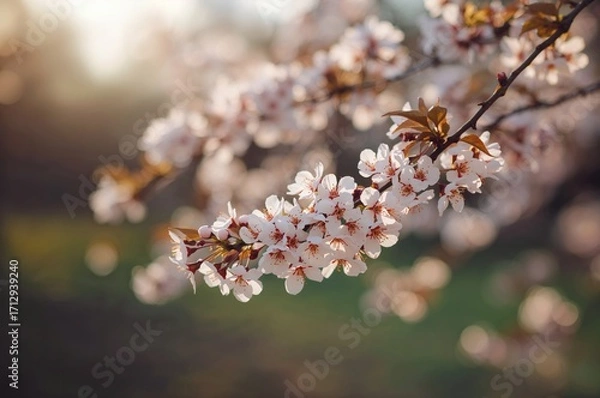 Fototapeta Springtime cherry blossoms with a soft focus backdrop