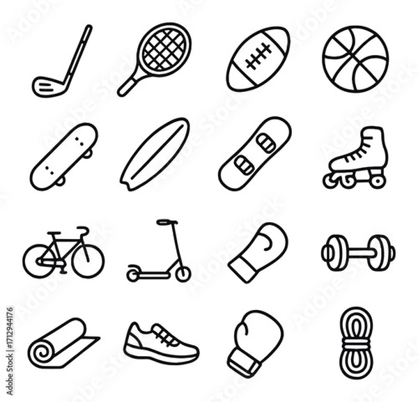 Obraz Outline icons of popular sports equipment on gradient background