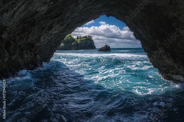 Fototapeta Seaside cavern with azure waters and natural scenery