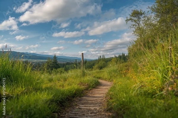 Fototapeta Beautiful pathway winding through natural parks in a coastal region