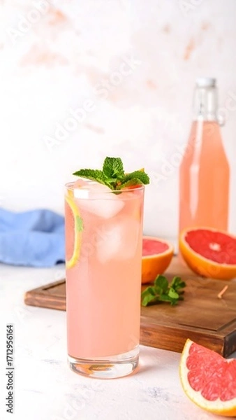 Obraz Refreshing grapefruit drink on a white surface
