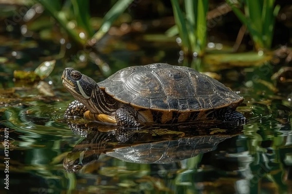 Fototapeta The Common Marsh Turtle Species (Emys orbicularis)
