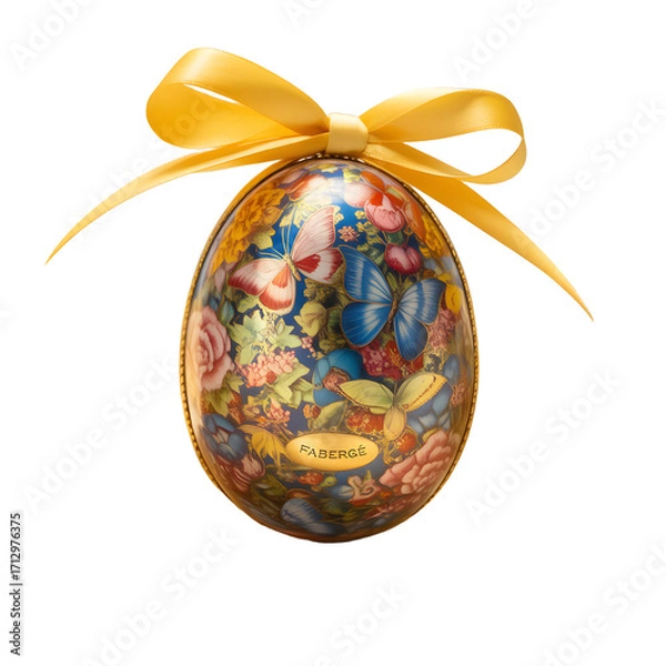 Fototapeta Decorative easter egg with ribbon isolated on transparent background studio shot
