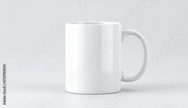 Fototapeta Plain white ceramic mug on light gray background, minimalist and customizable product mockup.
