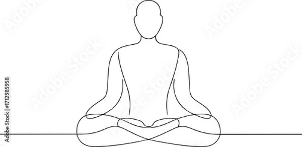 Fototapeta Single line drawing person meditating in lotus pose continous line art meditation