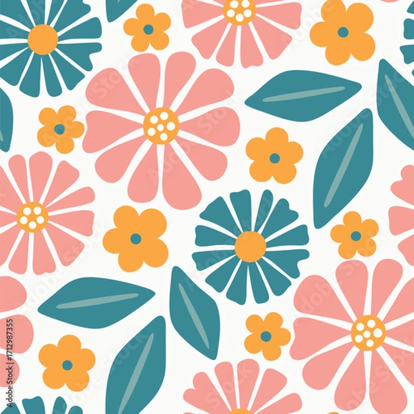 Fototapeta Abstract flower seamless pattern, vector illustration hand-drawn botanical element, doodle floral background, minimal botanical art, cute polka flowers wallpaper.