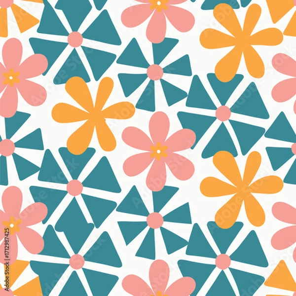 Fototapeta Abstract flower seamless pattern, vector illustration hand-drawn botanical element, doodle floral background, minimal botanical art, cute polka flowers wallpaper.