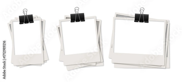 Fototapeta  collection of different shaped instant type photo vector realistic with paper clip