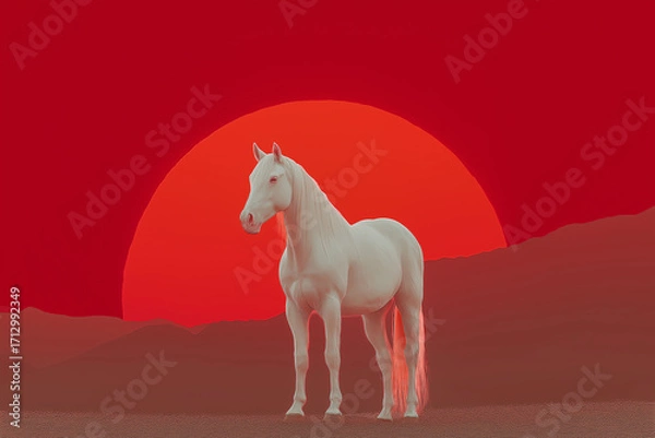 Fototapeta 白馬と日の出のおめでたい情景