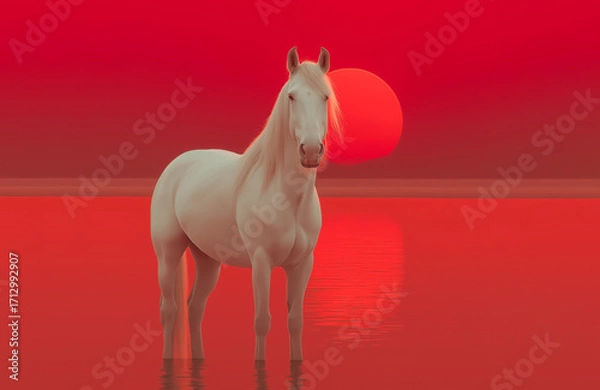 Obraz 白馬と日の出のおめでたい情景
