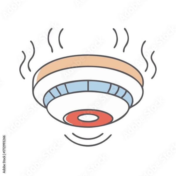 Fototapeta Ceiling Mounted Smoke Detector With Smoke Detection and Alarm Sound Illustration