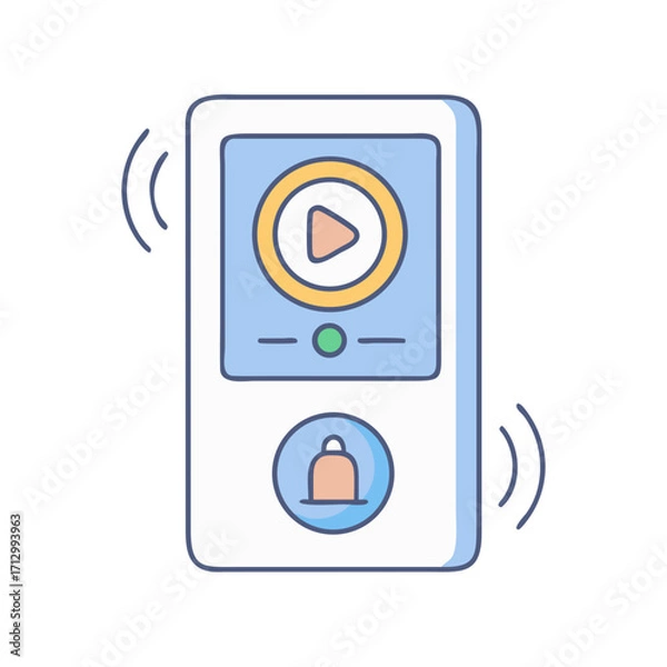 Fototapeta Cute stylized vector icon of a vibrating smartphone with multimedia capabilities