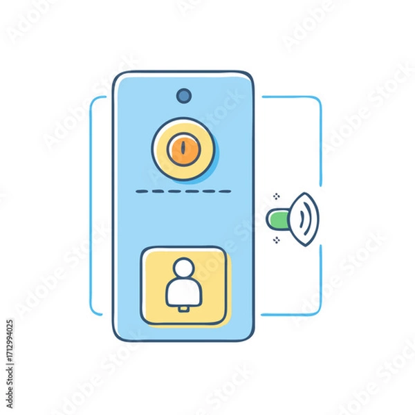 Fototapeta Cartoon of a blue smartphone with person icon and sound button