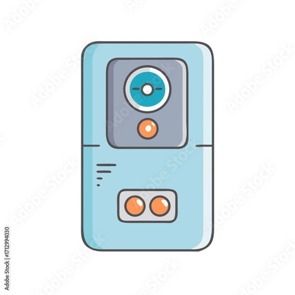 Fototapeta Simple Cartoon Illustration of a Futuristic Device with Orange and Teal Details