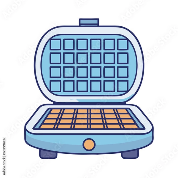 Fototapeta Cartoon illustration of an open waffle maker on a white background