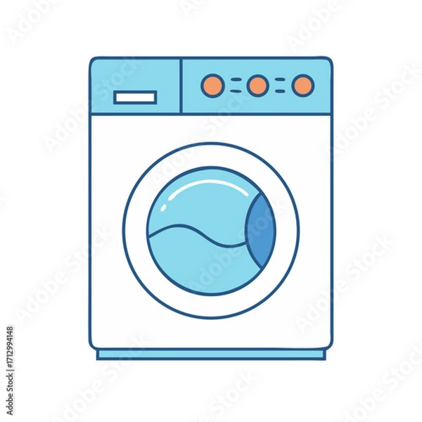 Fototapeta A simplistic illustration of a frontloading washing machine in light blues