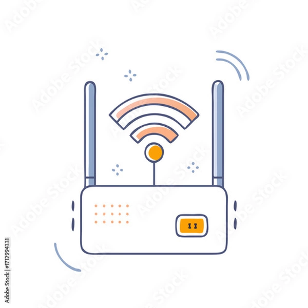 Fototapeta Stylized illustration of a WiFi router emitting signal, internet connection