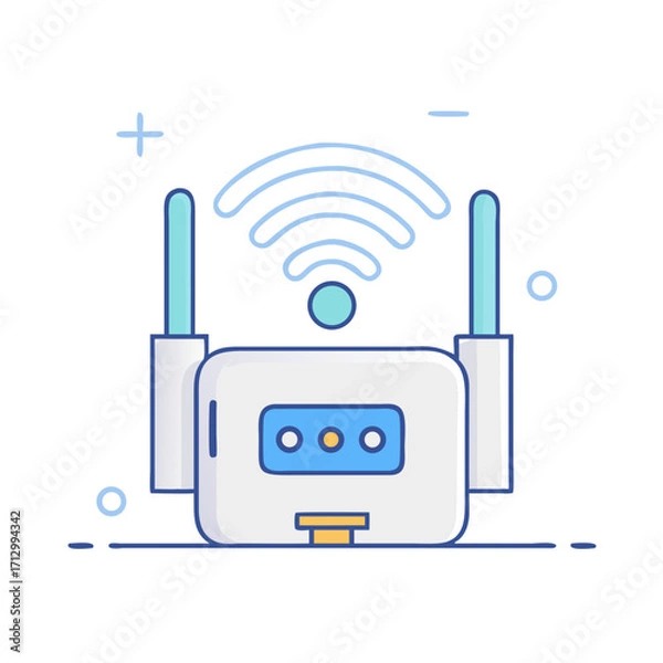 Fototapeta Cartoon Illustration of a Wireless Router with Antennae Emitting Signals