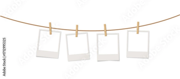 Fototapeta real string hanging 4 polaroid pictures realistic no background