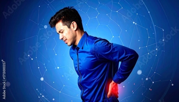 Obraz Man experiencing back pain, abstract background