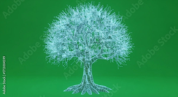 Fototapeta Futuristic digital tree network symbolizes growth, innovation, and interconnected technology concepts
