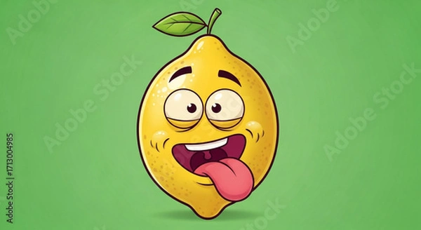 Fototapeta Silly cartoon lemon character with a wild expression and tongue out, perfect for fun designs