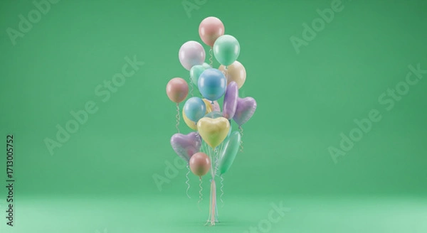 Fototapeta Joyful pastel balloons float upwards creating a festive, celebratory atmosphere for parties and events