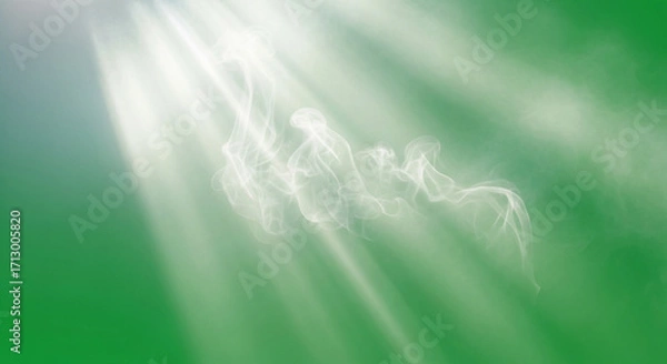 Fototapeta Ethereal light beams pierce through wisps of smoke creating a mystical, tranquil atmosphere