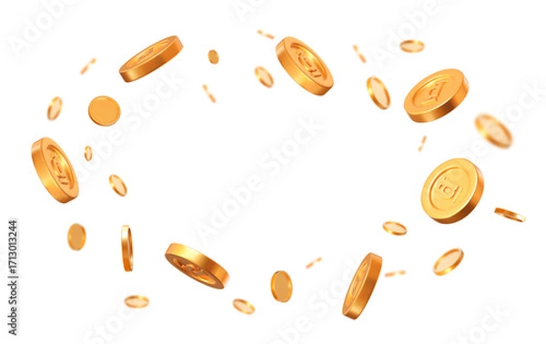 Fototapeta 3d flying Vietnam Dong golden coins coins with different angles. Stock vector illustration on isolated background.	