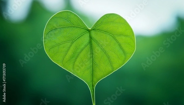 Obraz zoomed in heart shaped leaf against a green backdrop