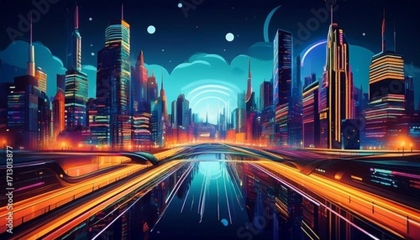 Obraz nighttime cityscape with bright lights and modern buildings creating a captivating urban aesthetic for smartphone backgrounds made with generative ai