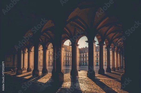 Fototapeta Light creating shadows in historic arcades