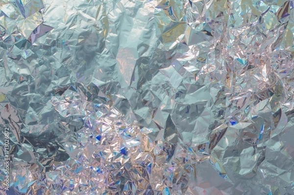 Fototapeta Glossy metallic silver foil backdrop, wrapping paper design pattern.