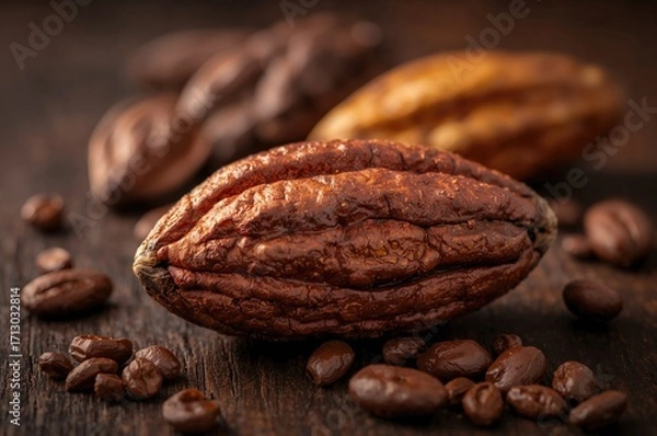 Fototapeta Vintage style design featuring a textured cocoa seed illustration