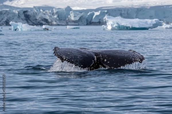 Fototapeta Oceanic Humpback Whale Gliding Beneath the Waves in Polar Waters