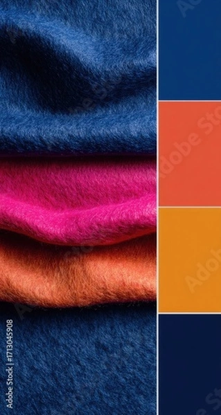 Fototapeta Fabric swatches in deep blues, pinks, and oranges