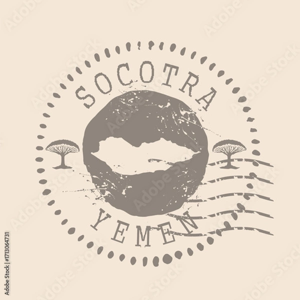 Fototapeta Stamp Postal of  Socotra  is island of  Yemen. Map Silhouette rubber Seal.  Design Retro Travel. Seal of Map Socotra grunge  for your design.  EPS10