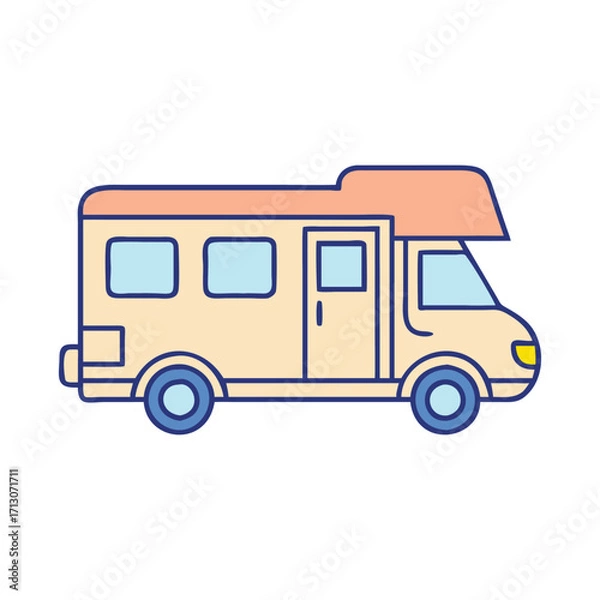 Fototapeta Find cute rv camper van vector illustration for travel road trip and vacation adventures design element