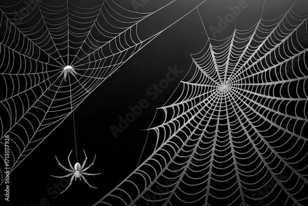 Fototapeta Intricate Spider Webs with Spiders on Dark Background