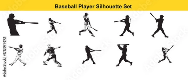 Fototapeta Baseball Player Silhouette Set | Batting, Pitching, Running, Catching | Sports Vector Collection