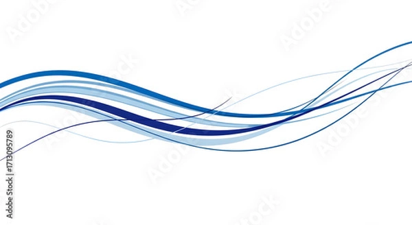 Fototapeta Dynamic abstract blue waves flow across clean white background creating modern design elements