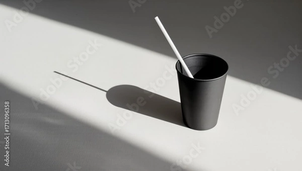 Fototapeta black cup with drinking straw