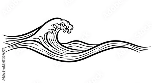 Fototapeta Dynamic black and white wave cresting powerfully in bold graphic style