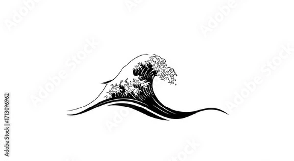 Fototapeta Dynamic black ink wave crashes powerfully, symbolizing nature's raw energy and traditional art