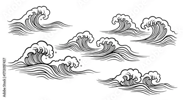 Fototapeta Dynamic ocean waves in a classic Japanese Ukiyo-e style, perfect for artistic projects