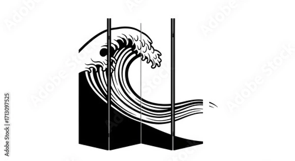 Fototapeta Dynamic Japanese wave art screen divider, modern minimalist design, capturing ocean power and elegance