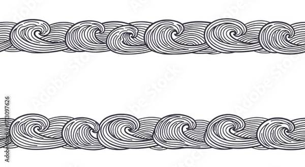 Fototapeta Stylized ocean waves create a dynamic border, perfect for nautical themes or coastal designs.