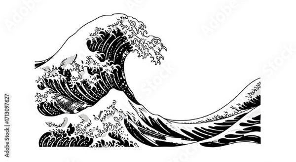 Fototapeta Dynamic Great Wave crashing with powerful force and artistic Japanese woodblock style