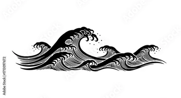 Fototapeta Dynamic black ink waves crashing with powerful energy, evoking a sense of nature's force